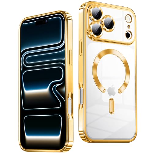 TOBOVON Slim Thin for iPhone 17 Pro Case Clear, Compatible with MagSafe, Built-in Camera Lens Protector, Shockproof Protective Phone Case, Soft Electroplated Magnetic Cover, Gold by TOBOVON - Used condition - US$9.67