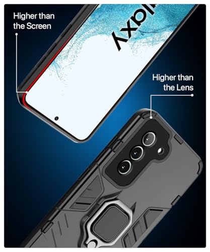 Image of WOW IMAGINE Shock Proof Back Case Mobile Cover for Samsung Galaxy S22 5G | Back Cover Case (Tough Armor | Hybrid PC + TPU | Ring Holder & in-Built Kickstand | Black)