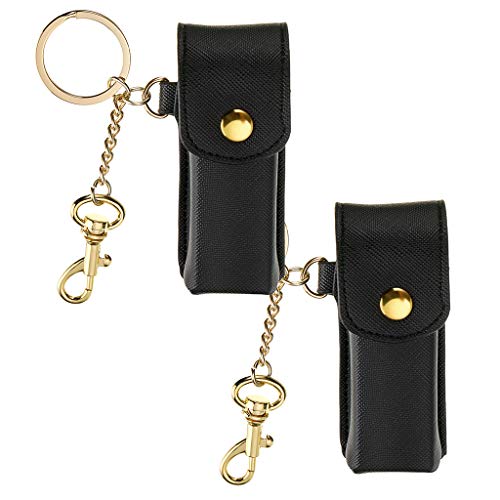OwnMy Chapstick Holder Keychain, Elegant Lip Balm Holder Case Portable Lipstick Holder Pouch with Key Chain for Travel Gift (Black)