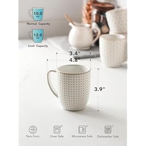 LE TAUCI Coffee Mugs 12 oz, Ceramic Mug Set, Embossment Cups for Latte, Hot Tea, Cappuccino, Mocha, Cocoa,Suit For Housewarming Wedding - 3.4 inch, Set of 4, Arctic White LE TAUCI Coffee Mugs 12 oz Ceramic Mug Set Embossment Cups for Latte Hot Tea Cappuccino Mocha CocoaSuit For Housewarming Wedding 34 inch Set of 4 Arctic White