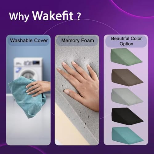 Image of Wakefit Memory Foam Wedge Pillow | Helps Reduce Acid Reflux, Snoring & Back Discomfort | Soft Washable Cover | Multi-Use Support | Black