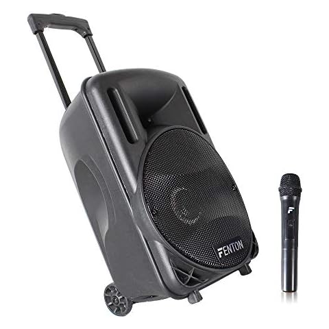 Fenton 10" Portable PA System with Trolley & Wheels Powered Speaker & UHF Microphone Cover