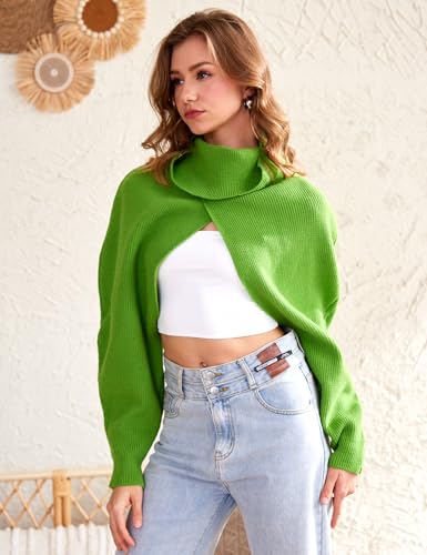 Wyeysyt Bolero Sweater for Women Turtleneck Cropped Knit Shrug Long Sleeve Open Front Backless Pullover Y2K Tops3