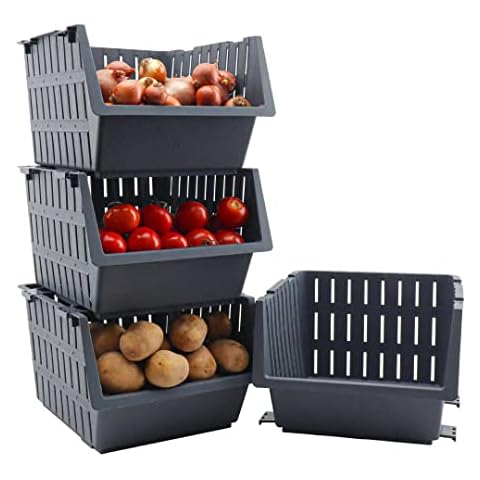 Cestas Apilables de Plástico, Frutero, Verdulero, 4 estantes, Almacenaje, Organizador (Gris) de Violet Cover