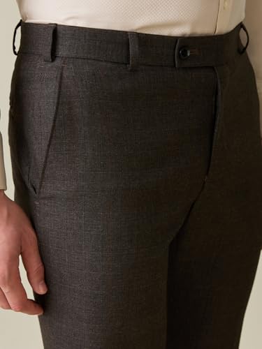 Image of Raymond Men Slim Fit Checks Pattern Polyester Blend Flat Front Formal Trouser