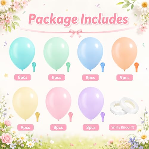 Image of Pastel Balloons, 60 Pcs 12 Inch Pastel Rainbow Balloons in Teal Green Blue Orange Yellow Pink Purple for Easter Spring Birthday Baby Shower Decorations
