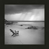 Home Cabin Décor Storm by Moises Levy 22x22 Stormy Cloudy Skies Adirondack Chair Beach Ocean Sea Black & White Photograph Framed Art Print Picture
