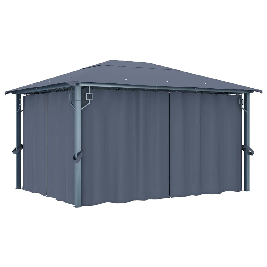 Generico Gazebo con Tende e Luci LED 400x300 cm Antracite in Alluminio,Antracite,45.41kg,3070336