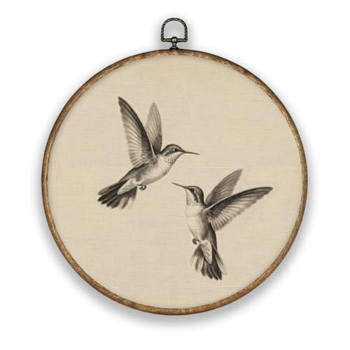 Décoration murale ronde oiseaux TNKBREEZE toile 26 cm avec crochet