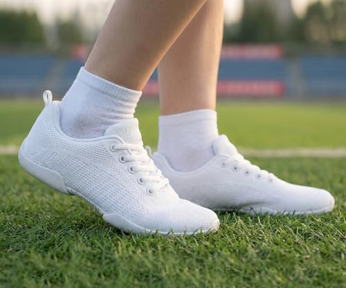 Image of BAXINIER Girls White Cheerleading Shoes Breathable Youth Cheer Competition Sneakers Athletic Training Dance Tennis Walking Shoes