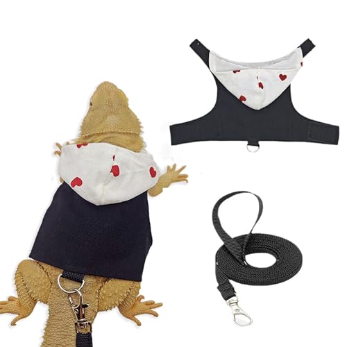 Image of Bearded Dragon Lizard Hoodie Leash Suit Reptile pet Outdoor Chest Harness Chameleon Squirrel Leash Hooded Clothes Suitable for Bearded Dragon Lizard Reptiles(White hat)
