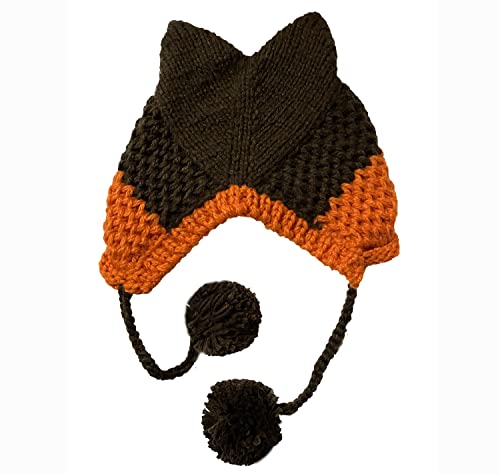 SUNONE11HKA Fox Ears Beanie Handmade Knitting Pompom Caps Patchwork Crochet Hats3