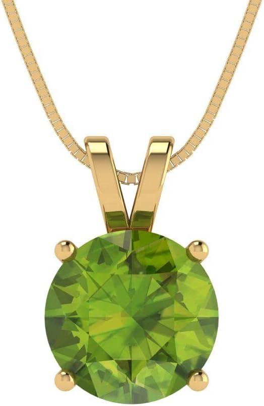Clara Pucci 14K Yellow Gold Plated Solitaire 18" Box-Chain Necklace - Sterling Silver 2ct Round Cut Peridot Pendant