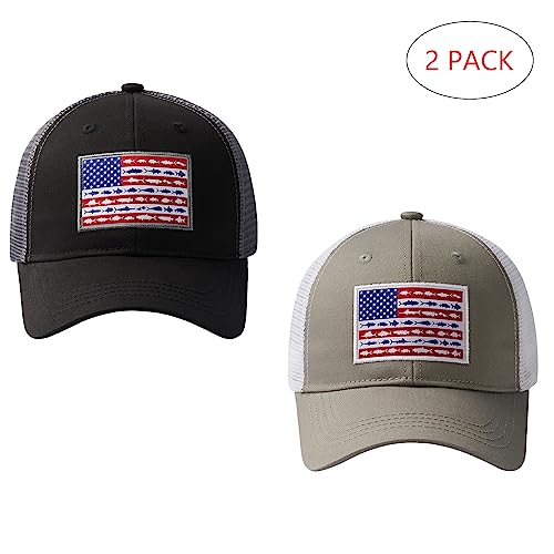Image of BASSDASH 2 Pack Altimate Fishing Hunting Hat Mesh Back for Men Women Adjustable Baseball Trucker Cap Camo Blaze Orange