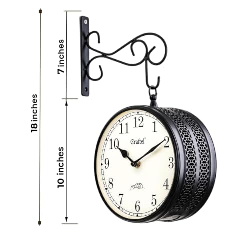 Image of CRAFTEL Double Sided Station Wall Clock Powder Coated | Both Side English & Roman Numerals | Aluminum Matte-Finish Dial | Dial - 10 Inches, Matte Black | 365 Days Warranty