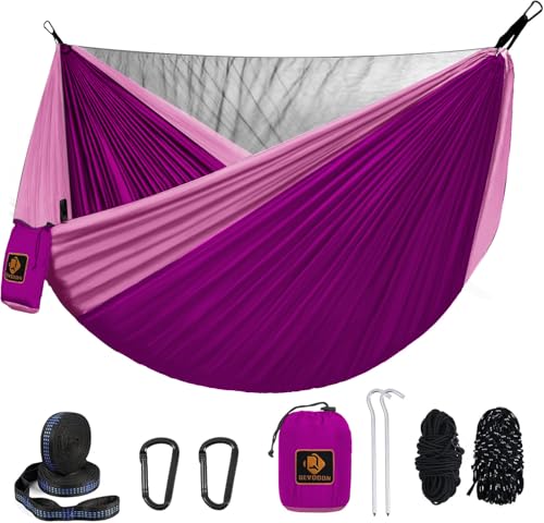 Image of Small Hammock, Camping Hammock with Mosquito Net, Lightweight Nylon Portable Hammock with 10ft Tree Straps,Hammocks for Travel Hiking Backpacking Beach Patio