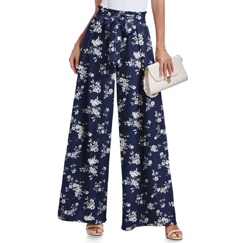 Lepunuo Wide Leg Pants for Women High Waisted Palazzo Pants Work Casual Flowy Tie Knot Trousers with Pockets