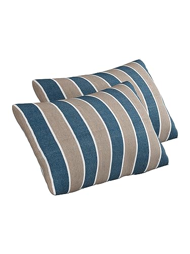 Image of 180 TC Pillow Cover Set of 2 | Pillow Cover Cotton 100% | Pillow Cover Set of 2 King Size | Wrinkle Free & Fade Resistance | Striped Pattern | Standard Size | All Season Use (Blue & Grey)