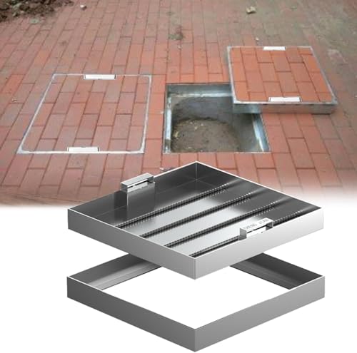 SXEVZOO Tapa de Alcantarilla de Acero Inoxidable para Pavimento, 35 * 35/50 * 50/70 * 70cmTapa Invisible para Fosa Séptica con Asas de Marco, para Pozos de Agua de Lluvia(90 * 90cm)