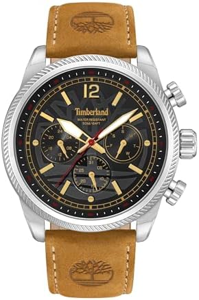 Timberland Men's Henniker II Leather Strap Casual Watch, TDWGF0082801, Black/Tan, 46 mm