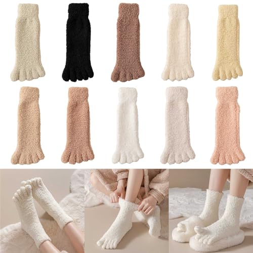 Soft Warm Hosiery, Womens Fuzzy Toe Socks Solid Color Winter Thick Thermal Warm Coral Fleece Furry Five Finger Socks for Casual Home Sleep2