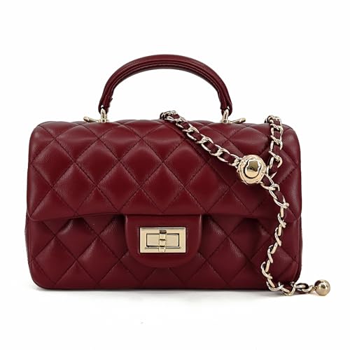 M-ioi-M Small Quilted Flap Crossbody Bag for Women,Soft Lambskin Leather