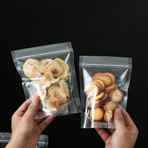 Image of 50 Pcs Resealable Packaging Bags, clear stand up food pouch bags with resealable lock seal zipper for Packaging Candy,Nuts,Snack,Tea,Spices,Treats,Pet Food and Soaps (5.5x7.9inch)
