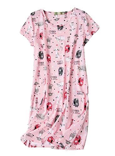 Image of PNAEONG 3 Pack Women's Cotton Nightgown Short Sleeve Shirt Print Sleepdress