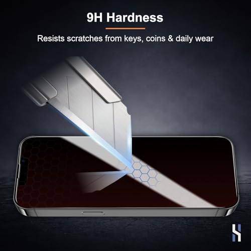 Image of Privacy Tempered Glass for iPhone 13 | 13 Pro | 14 | 16e | 17e (6.1 Inch) Military Grade 9H Screen Guard, Anti-Scratch, Shatterproof, Edge-to-Edge Full Coverage - Black Border