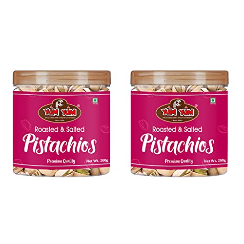 Image of YUM YUM Premium California Roasted & Salted Pistachios 400g (Pack of 2-200g Each)| Pista Dry Fruit| Tasty & Healthy| High in Protein & Dietary Fiber | Gluten Free & Low Calorie Nuts