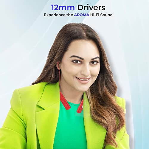 Image of Aroma NB119 Diamond Bluetooth Wireless Headset Neckband with Long Lasting Playtime 50 Hrs, Smart Voice Assistant, Dual Pairing, Bluetooth V5.0, Sweat & Splash Proof, Best for Gaming, Running, Workout (Red)