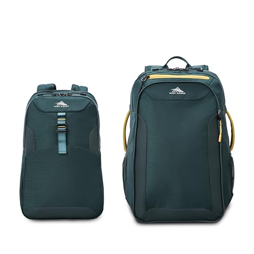 High Sierra Hi-Life 3-in-1 Convertible Backpack - Features Removable Daypack, Stack-It Strap, Adjustable Sternum Strap, Fleeced Pocket For Scratch Protection, Dual Water Bottle Pockets - Green/Yellow3