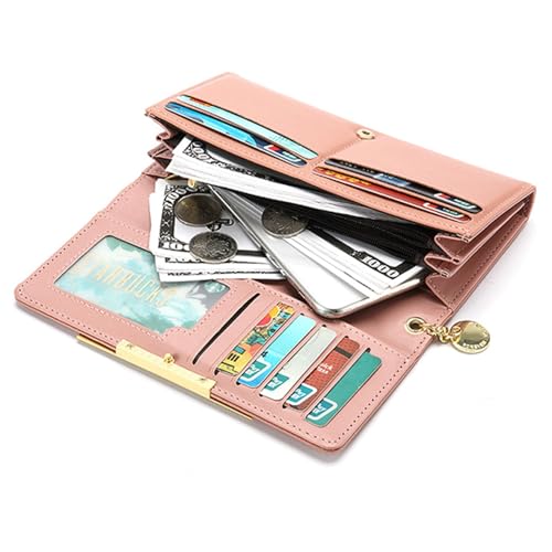 Wallet Women Large Capacity Clutch Purse For Ladies Card Holder Zipper Coin Travel Pocket 2-fold Hasp Clutch For Women(Pink)3