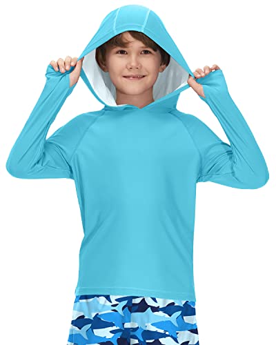 BesserBay Kinder Blau Jungen UV Shirt mit UV-Shutz UPF 50+ Bademode Kapuzen Schwimmshirt Rashguard 140