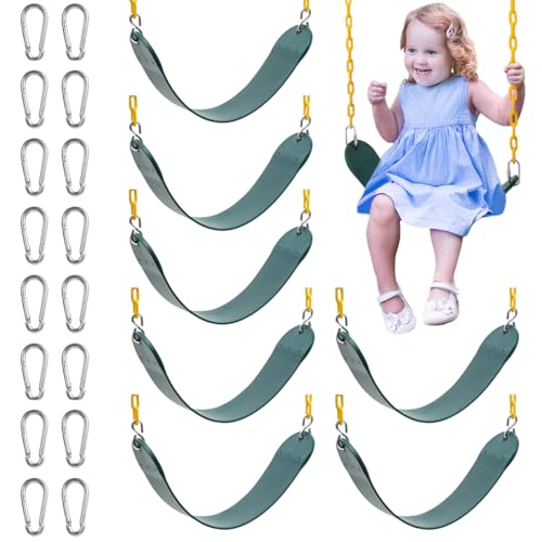 Image of Sunnyglade 8 PCS Swings Seats Heavy Duty with 66 inch Chain, Playground Swing Set Accessories Replacement with Snap Hooks, Support 250lb (8, Green)