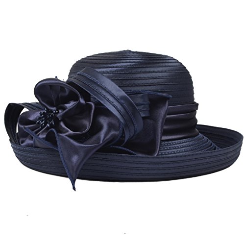 Lady Church Derby Dress Cloche Hat Fascinator Floral Tea Party Wedding Bucket Hat S051(S710-Navy)