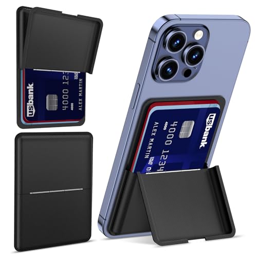 Image of Asstar Magnetic Wallet Compatible with MagSafe Wallet for 3 Cards, Black | Adjustable Wallet Stand for Apple, Magnetic Card Holder Wallet for iPhone 17 /16 /15 /14 /13 /12 Series, Twill PU Leather