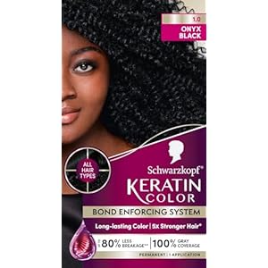 Schwarzkopf Keratin Color Permanent Hair Color, 1.0 Black Onyx, 1 Application – Salon Inspired Permanent Hair Dye, for up to 80% Less Breakage vs Untreated Hair and up to 100% Gray Coverage
