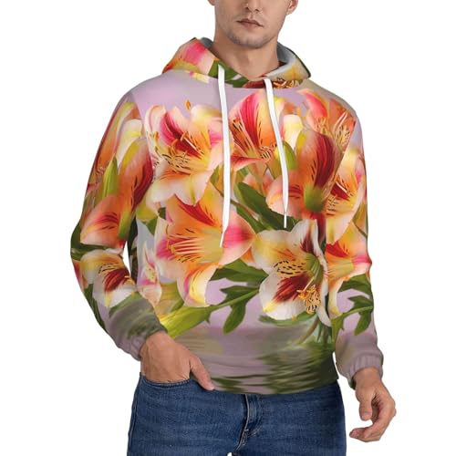 Men's Fleece Pullover Hoodie Long Sleeve Hooded Alstroemeria Sweatshirt Casual Shirts With Pockets X-Small Black