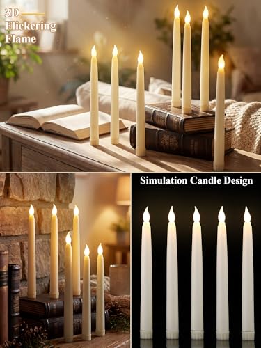 Image of Treela 24 Pcs Flameless Taper Candles Battery Operated ulkB Fake Candles Light LED Candle Sticks Flickering Tapered for Wedding Anniversary Holiday Decoration(Basic,8 Inch,Ivory)
