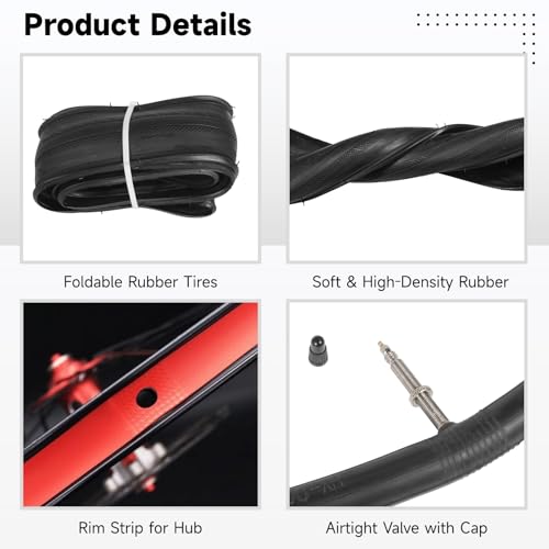 Image of yeesport 700 x 28c Road Bike Tires, 2 Pack Foldable (28-622) 700c x 28 Bike Tire and 700x28c Tube Presta Valve 60mm, 700c Bike Tire & Tire Lever Rim Strips