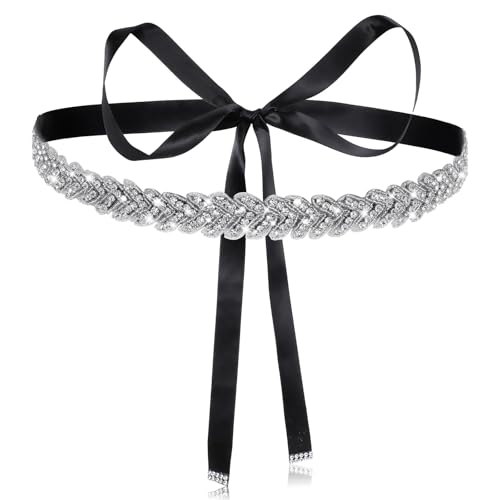 Handcrafted Bridal Rhinestone Wedding Waist Belt Women Handmade Silver Glitter Ribbon Waist Bling Sparkly Crystal Waistband Elegant Elastic Glitter Sashes for Jeans Formal Dress Bridesmaids