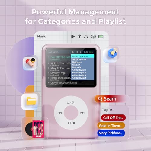 Image of Mp3 Player with Bluetooth Y1 Portable Music Digital Players Supports Playlist Audiobook Video Nice Gadget for Kids Pink