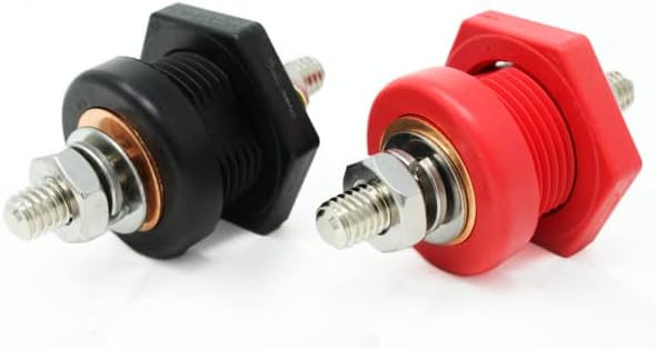 Thru Panel Battery Cable Bulkhead Connectors with Copper Core 3/8" Terminal Post, Red and Black