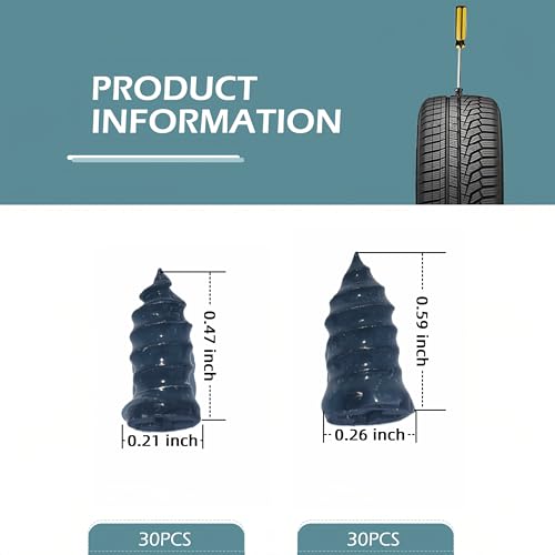 Image of 60 PCS Tire Repair Rubber Nail, Vacuum Tire Repair Kits Spiral Rubber Screws, Fast Self-Service Tool for Car, Truck, Motorcycle, Tractor Tire Puncture Repair (Black)