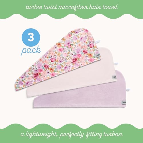 Image of Turbie Twist 3-Pack Microfiber Hair Towel for Beauty, Travel, Gifting - Hair Wrap Turban for Straight, Wavy & Curly Hair - Premium Personal Care - Floral