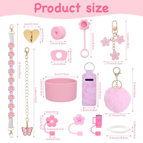 LUOJINYI Stanley Cup Accessories Set, 15 Pieces accesorios stanley cup, Straw Accessories for Stanley Cup, Silicone Sleeve for 40Oz and 30Oz Stanley Cup Accessories, (Cup Not Included) (Rosa) - imagen 2