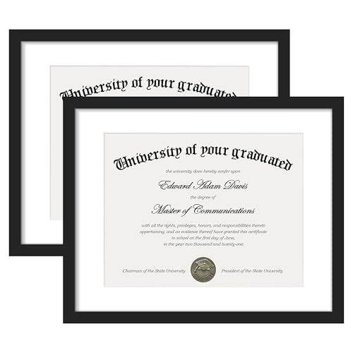 Image of upsimples Diploma Frame with 8.5x11, 11x14 Degree frames, Black 2 Pack | Showcases Diploma, Certificate and Document, Wall or Tabletop Decor for Dorm or Office, Graduation Gift