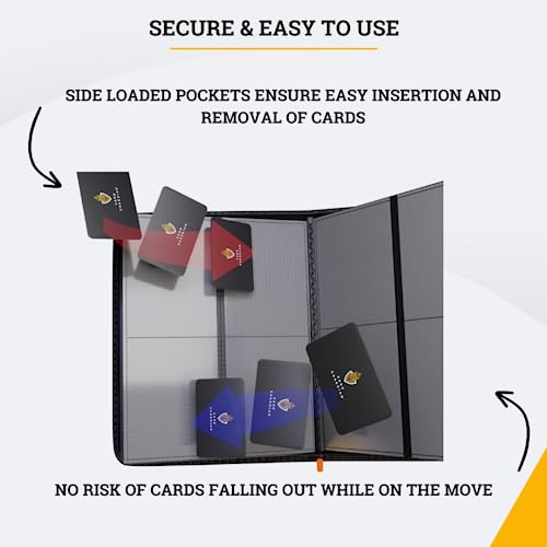 Image of Card Guardian - 4 Pocket Card Binder for 160 Cards (Black) | Zipper Closure and Side Loaded Pockets | Compatible with Trading & Sports Cards including Magic the Gathering, Yugioh, Baseball Cards
