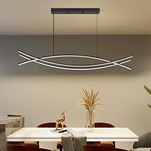 Led Modern Dimmable Pendant Light, Minimalist Curved Line Led Chandelier, Acrylic Hanging Light Fixture For Kitchen Island, Dining Room, Living Room 39In #TOP9